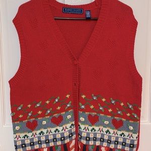 vintage Karen Scott v neck button front, Christmas sweater vest, Size Large